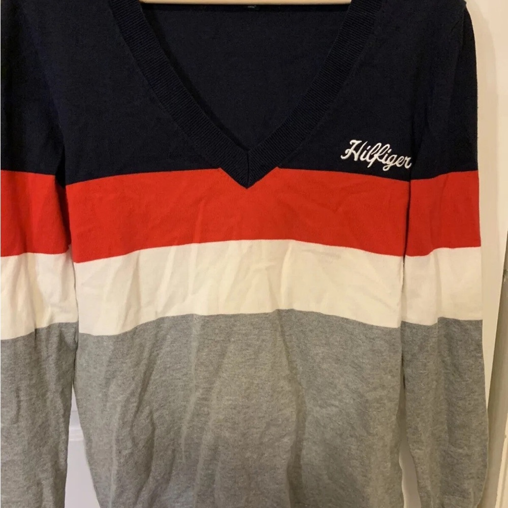 Tommy‎ Hilfiger mens Sz L V-Neck Sweater - Navy, Red, and Gray